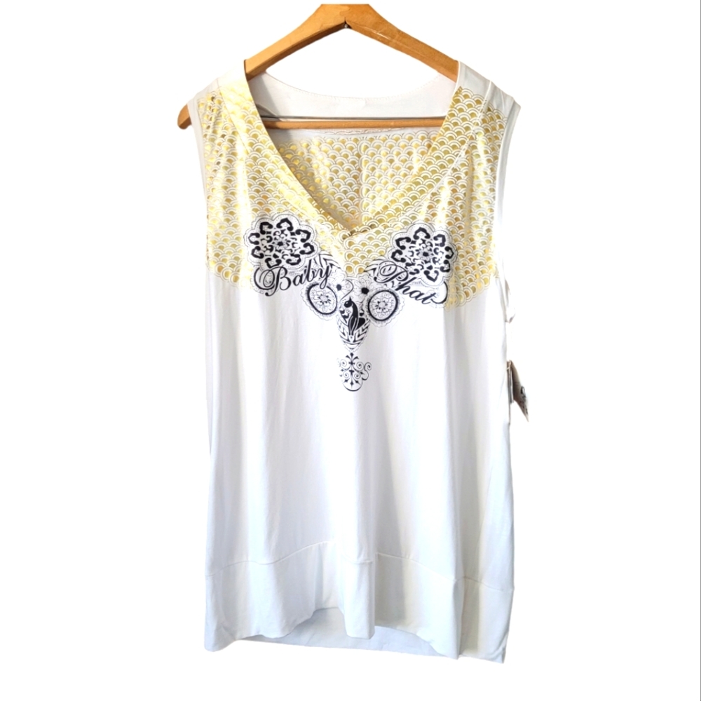 NWT Y2K Baby Phat sleeveless embellished top in white with gold size 2X